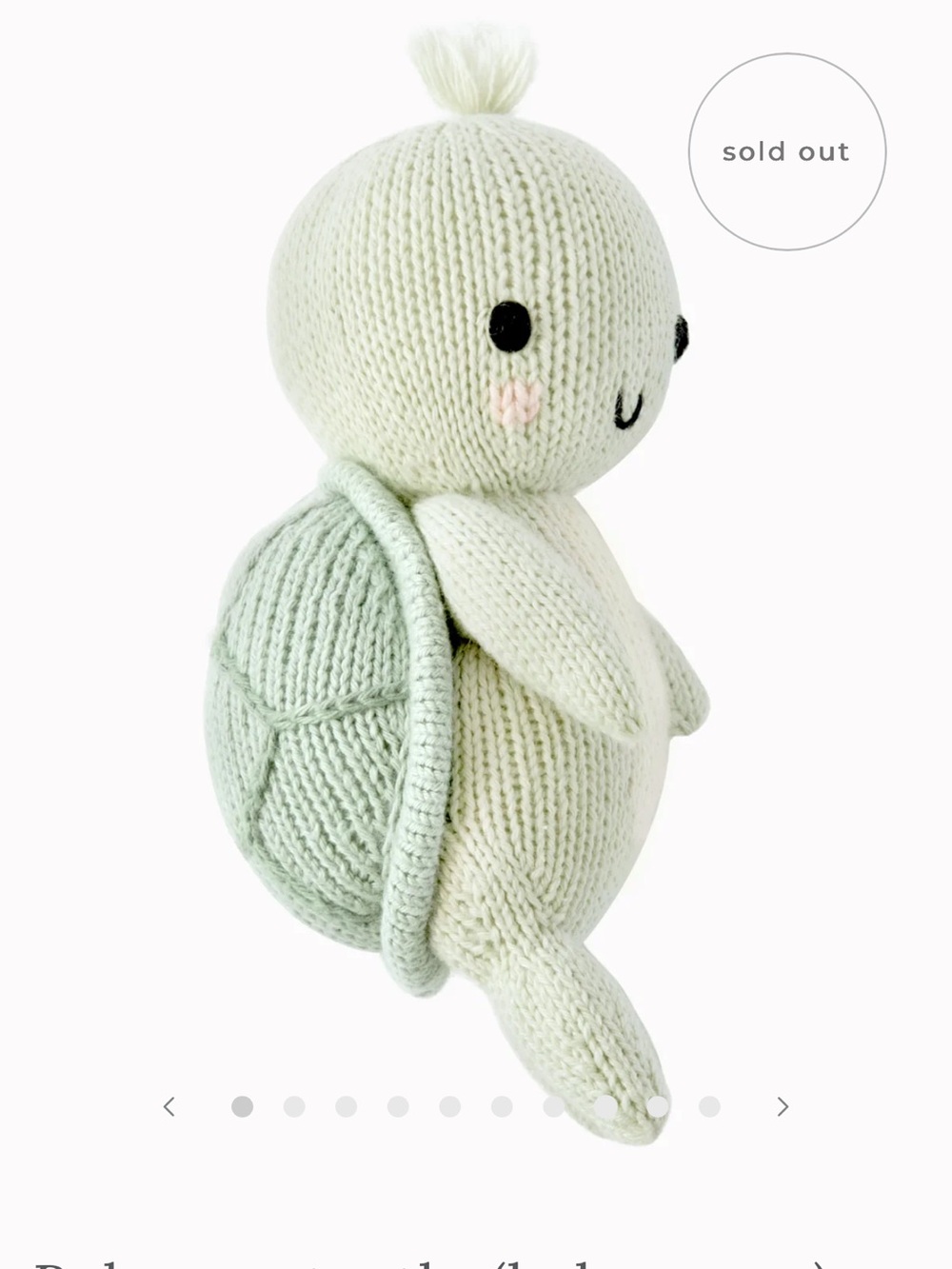 Knit Mint Turtle Plush Stuffed Animal - Soft Cuddly Toy